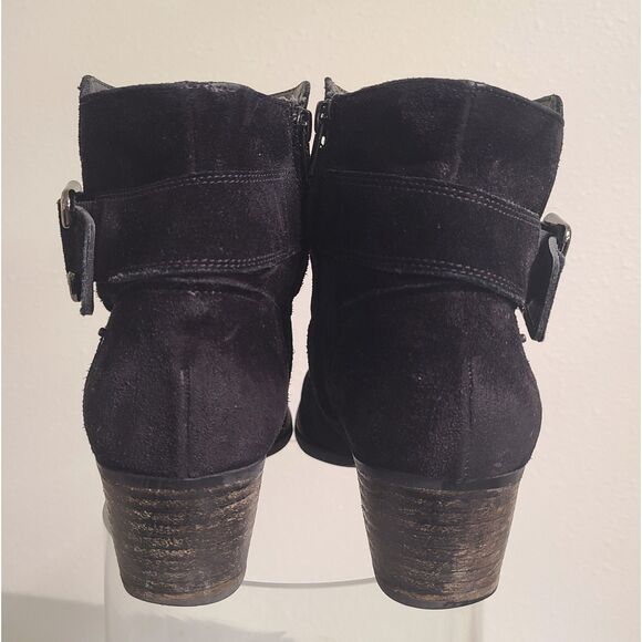 Paul Green Ankle Boots Low Heel Black Suede Leather Booties US 7 Closet Staple - Picture 4 of 6